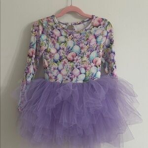 Purple Floral Egg-Print Tutu Kids Dress Easter